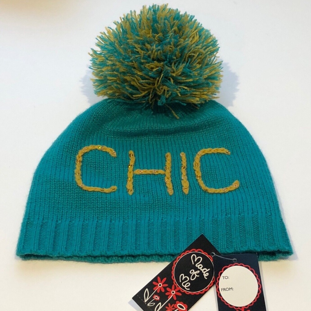 3 For $15Made Of Me Girls Green/Yellow Geek /Chic Sequin Dangling Pom Pom Beanie
